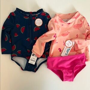 NWT LOT! 2 3M Bathing Suits for Girls with Rash Guard